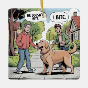 Ornement En Céramique Golden Retriever je mords drôle cartoon