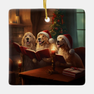 Ornement En Céramique Golden Retrivers Noël Caroling Holiday