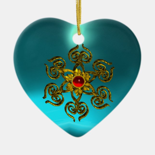 Ornement En Céramique GOLDEN ROSE RUBY, Blue Aquamarine, Purple Rose (Devant)
