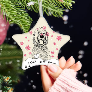 Ornement En Céramique Goldendoodle Chien Dessin Personnalisé À La Main