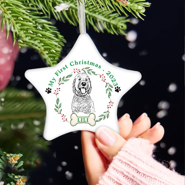 Ornement En Céramique Goldendoodle Chien Dessin Personnalisé À La Main (Créateur téléchargé)
