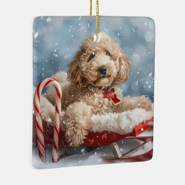 Ornement En Céramique Goldendoodle Chien Festif de Noël (Droite)