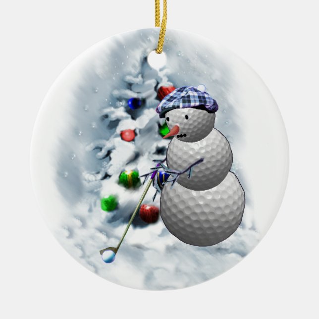 Ornement En Céramique Golf Ball Snowman Noël (Devant)