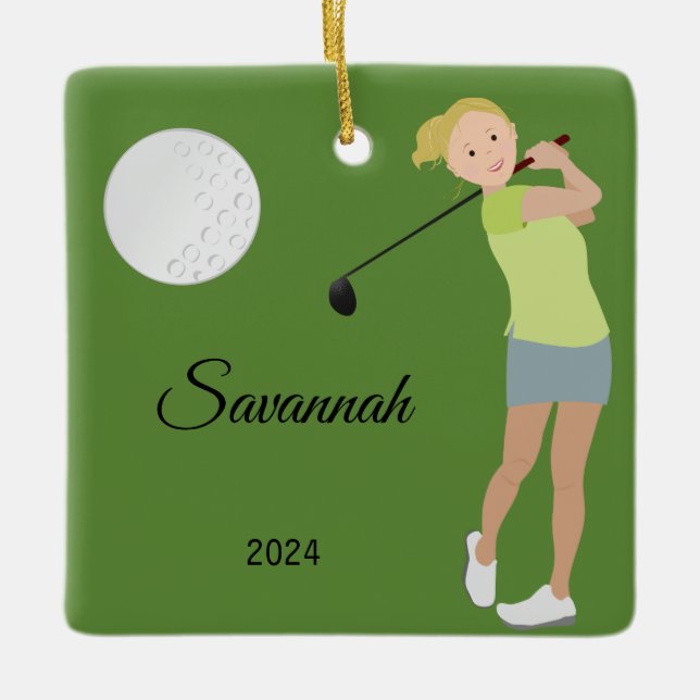 Ornement En Céramique Golf Girl Blonde (Devant)
