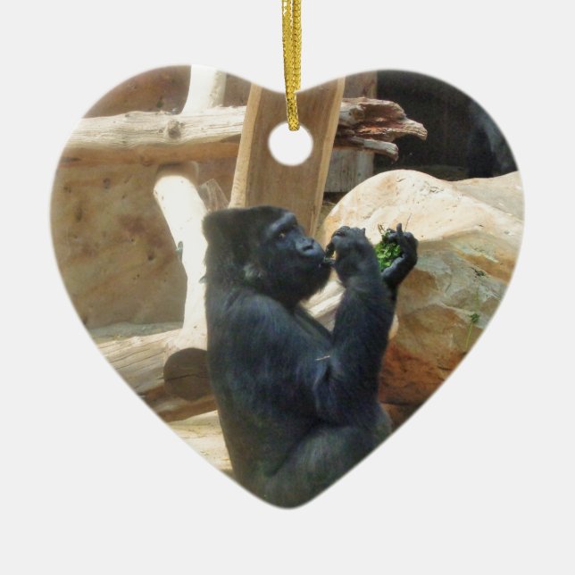 Ornement En Céramique Gorille mangeant son déjeuner, Animal, Faune, Ape (Devant)