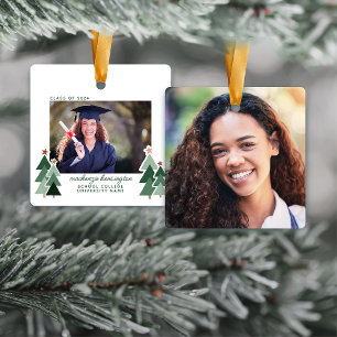 Ornement En Céramique Graduation Noël Arbres rustiques Photo Keepsaké