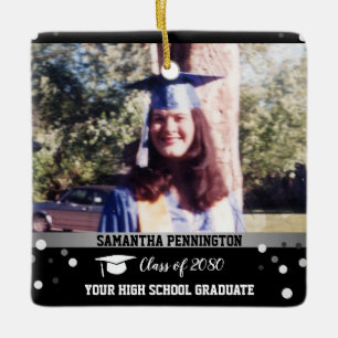 Ornement En Céramique Graduation One Photo Confetti Keepsaké