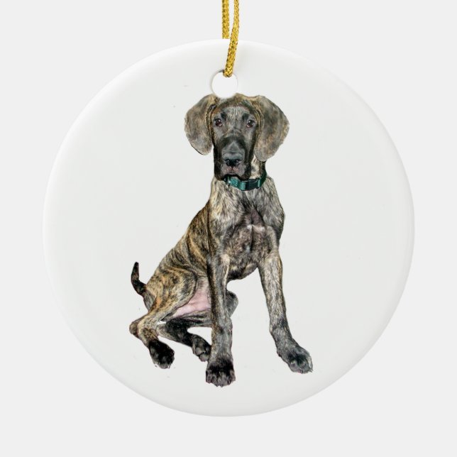 Ornement En Céramique Grand Chiot Dane Brindle (Devant)