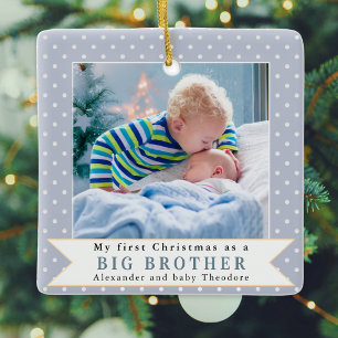Ornement En Céramique Grand frère personnalisé photo bleue Noël