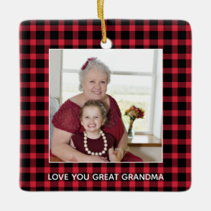 Ornement En Céramique Grand-mère Noël Photo Red Buffalo Plaid