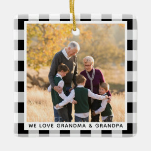 Ornement En Céramique Grand-parents Noël Photo Black White Plaid