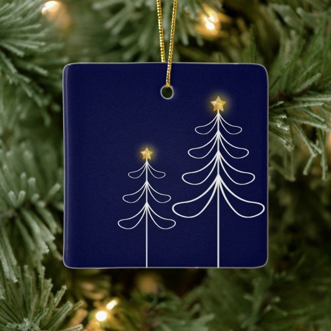 Ornement En Céramique Graphique d'arbre de Noël de la Marine moderne (Arbre)