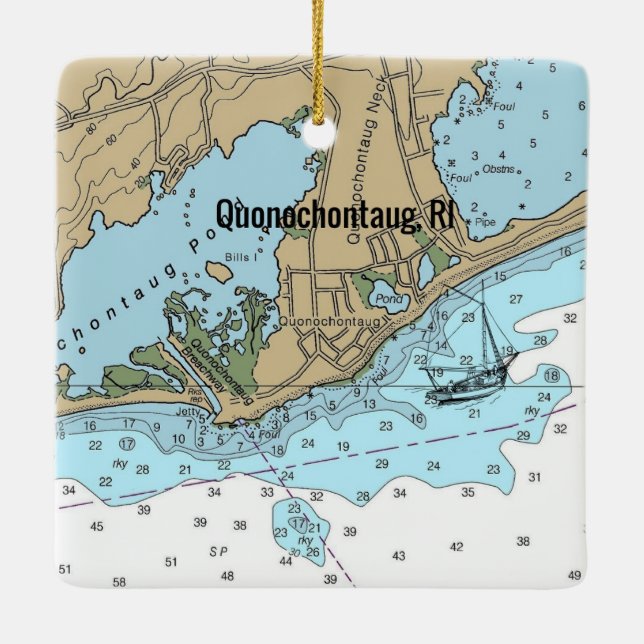 Ornement En Céramique Graphique de l'île Rhode Quonochontaug (Dos)