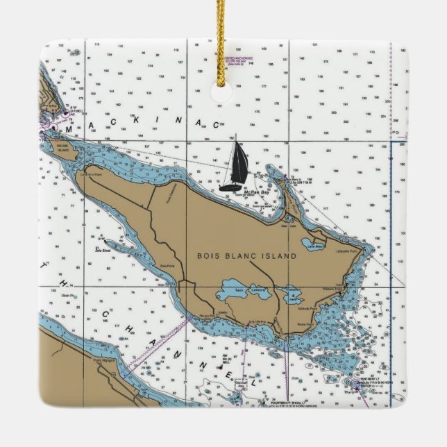 Ornement En Céramique Graphique MI de Bois Blanc Island (Dos)