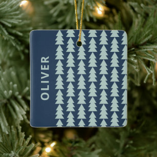 Ornement En Céramique Graphique moderne géométrique marine bleu sapin de