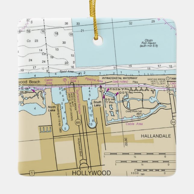 Ornement En Céramique Graphique nautique Hollywood Floride (Devant)