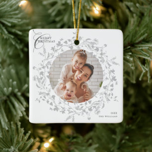 Ornement En Céramique Gray Boho Fleur sauvage Wreath Noël 2 Photo