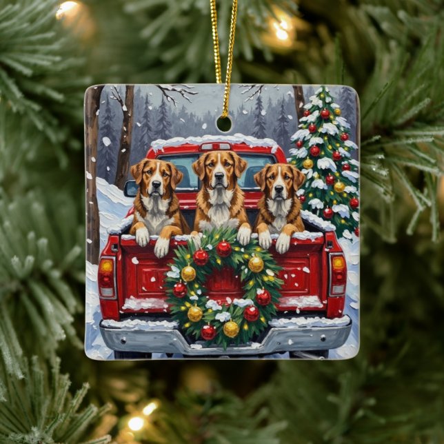 Ornement En Céramique Greater Swiss Mountain Dog Christmas Red Truck (Arbre)