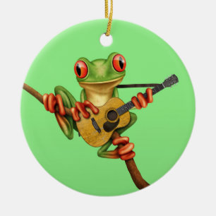 Ornement En Céramique Grenouille d'arbre mignonne jouant un vert de