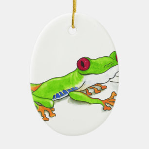 Ornement En Céramique Grenouille d'arbre observée par rouge