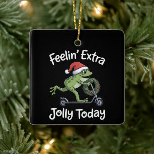 Ornement En Céramique Grenouille de Noël drôle se sentant particulièreme