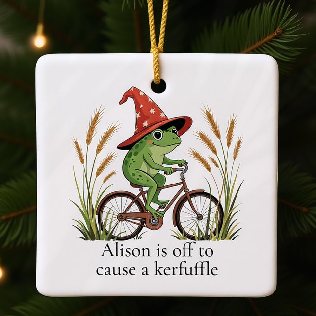 Ornement En Céramique Grenouille personnalisée sur un vélo Kerfuffle drô (Créateur téléchargé)