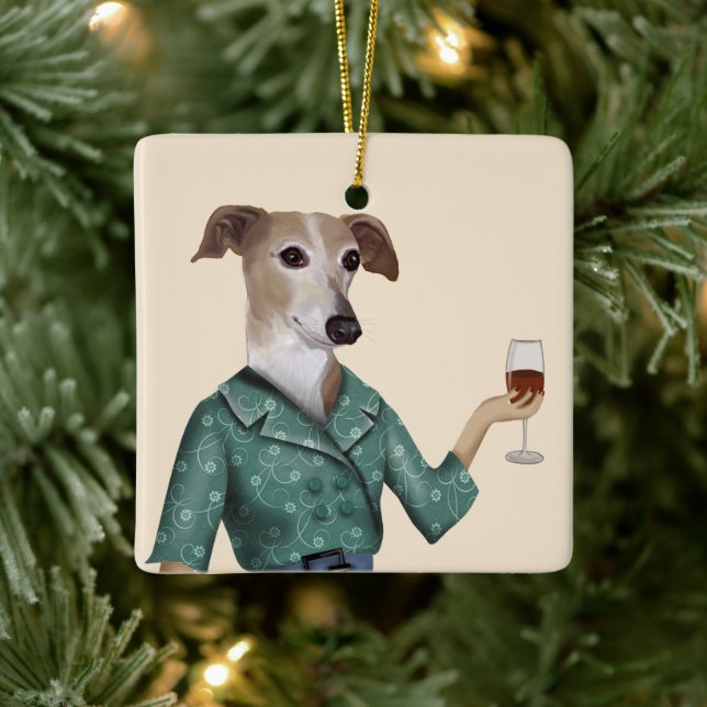 Ornement En Céramique Greyhound Wine Snob (Arbre)