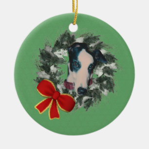 Ornement En Céramique Greyhound Wreath Holiday Dog Orament