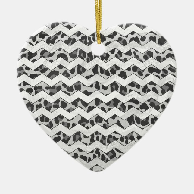 Ornement En Céramique Gris léopard Chevron et gris clair (Devant)