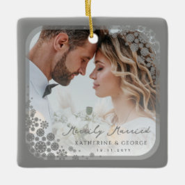 Ornement En Céramique Gris Snowflakes Frame Moderne Vacances Mariage Pho