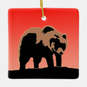 Ornement En Céramique Grizzly Bear au coucher du soleil - Art original d