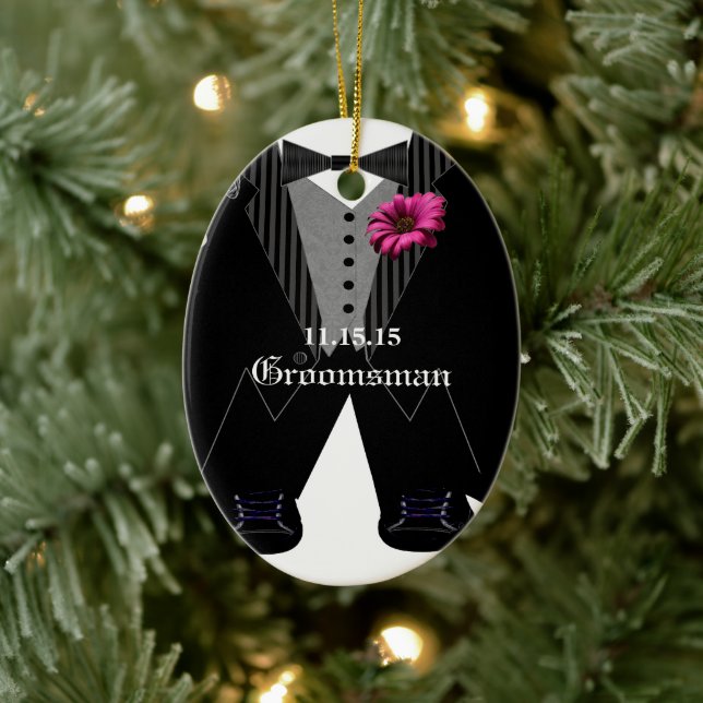 Ornement En Céramique Groomsman Tuxedo Mariage (Arbre)