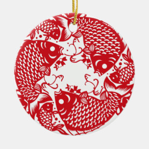 Ornement En Céramique Groupe de poissons Red Whirling Koi Carp