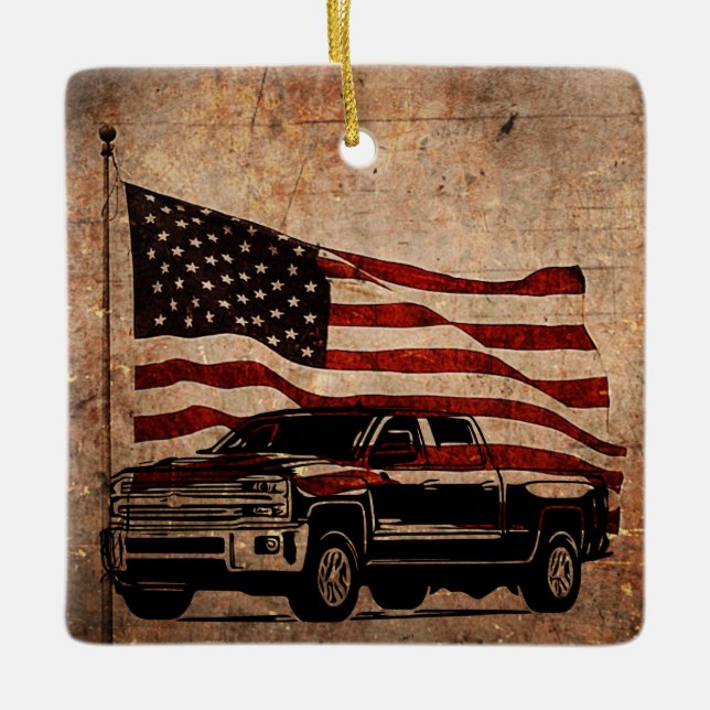 Ornement En Céramique Grunge American Flag et Black Truck Patriotic (Devant)