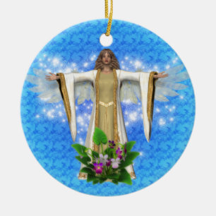 Ornement En Céramique Guardian Angel veille sur l'ornement bleu