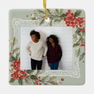 Ornement En Céramique Gui de houx et baie de Noël Meilleure amie