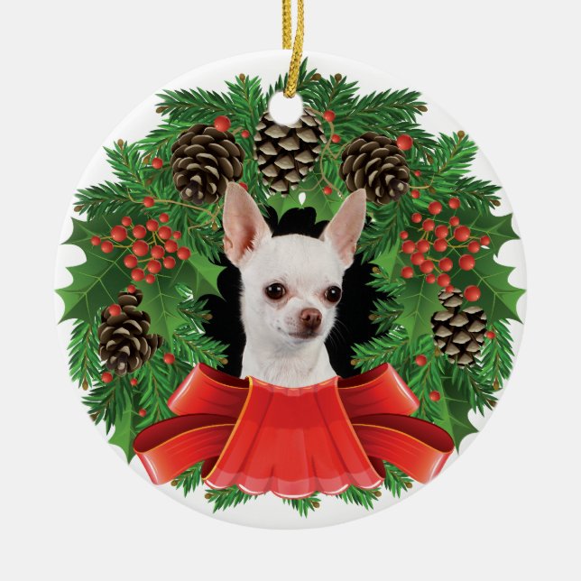 Ornement En Céramique Guirlande de vacances de Noël de chiwawa (Devant)