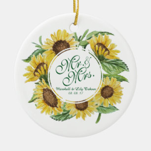 Ornement En Céramique Guirlande personnalisée de tournesol épousant
