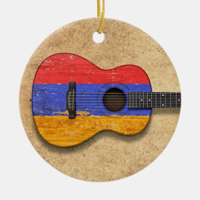 Ornement En Céramique Guitare acoustique âgée et utilisée de drapeau (Devant)