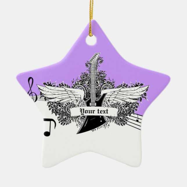 Ornement En Céramique Guitare électrique violet noir avec ailes (Devant)