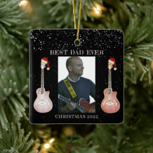Ornement En Céramique Guitare Meilleur Papa Toujours Noël 2022 Céramique