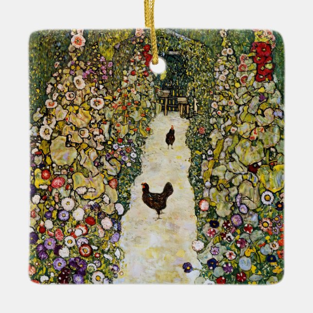Ornement En Céramique Gustav Klimt - Chemin du jardin avec poulets (Devant)