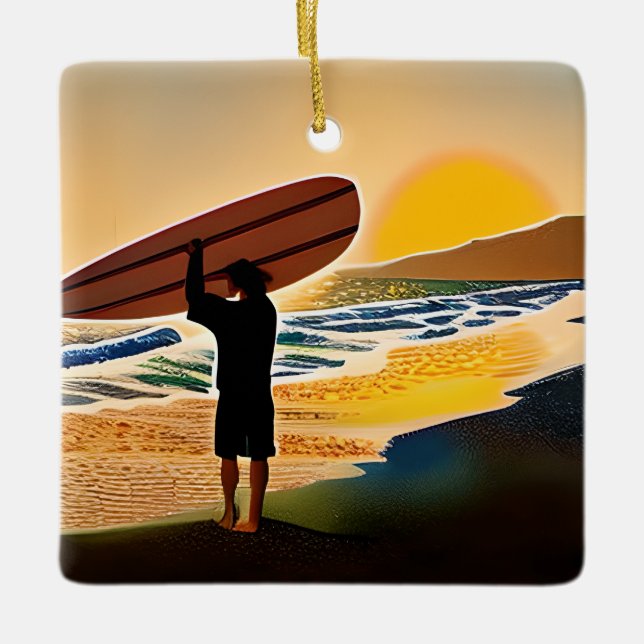 Ornement En Céramique Guy sur la plage avec coucher de soleil sur le Sur (Devant)