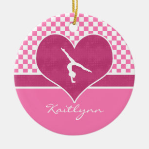 Ornement En Céramique Gymnastique Checkered assez rose avec le