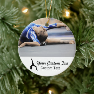 Ornement En Céramique Gymnastique personnalisée nom photo Noël