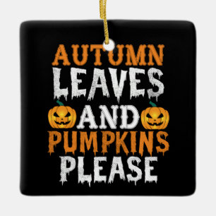 Ornement En Céramique Halloween Autumn Leaves and Pumkins Birthday
