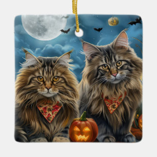 Ornement En Céramique Halloween chats de Sibérie Éffrayant