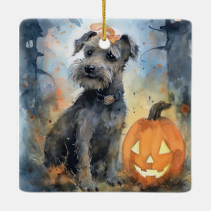 Ornement En Céramique Halloween Chesapeake Bay Terrier Avec Citrouilles