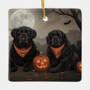 Ornement En Céramique Halloween de Terre-Neuve Éffrayant