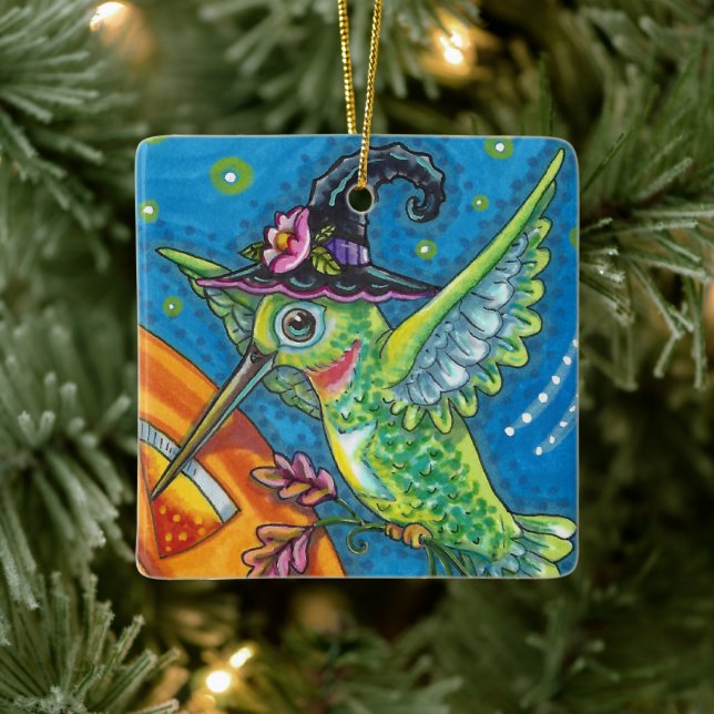 Ornement En Céramique HALLOWEEN HUMMINGBIRD, JACK-O'-LANTERN WHIMSY Blan (Arbre)